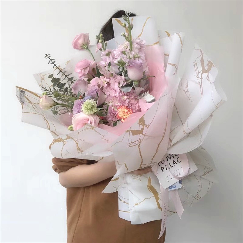 MYHC-13 Gyllene marmormönster plastblomma omslagspapper
