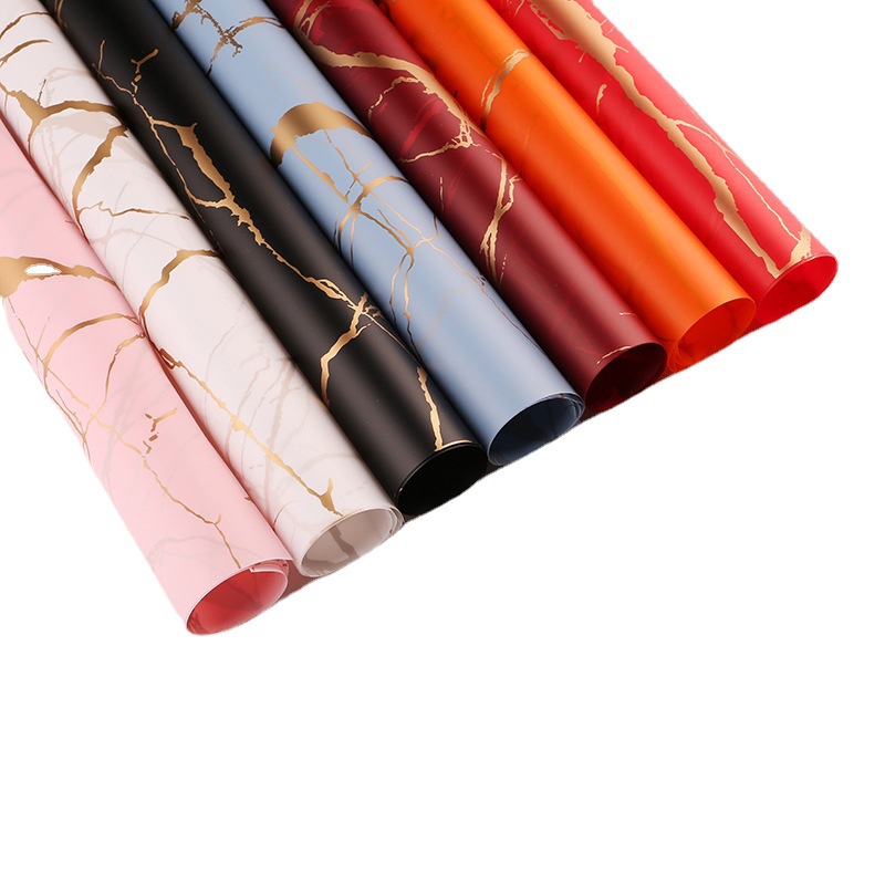 MYHC-13 Gyllene marmormönster plastblomma omslagspapper