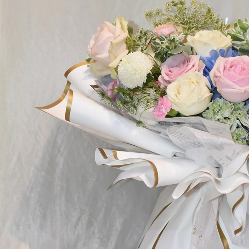 MYHC-27 Gold Edge Solid Pearlescent Film Blomma omslagspapper