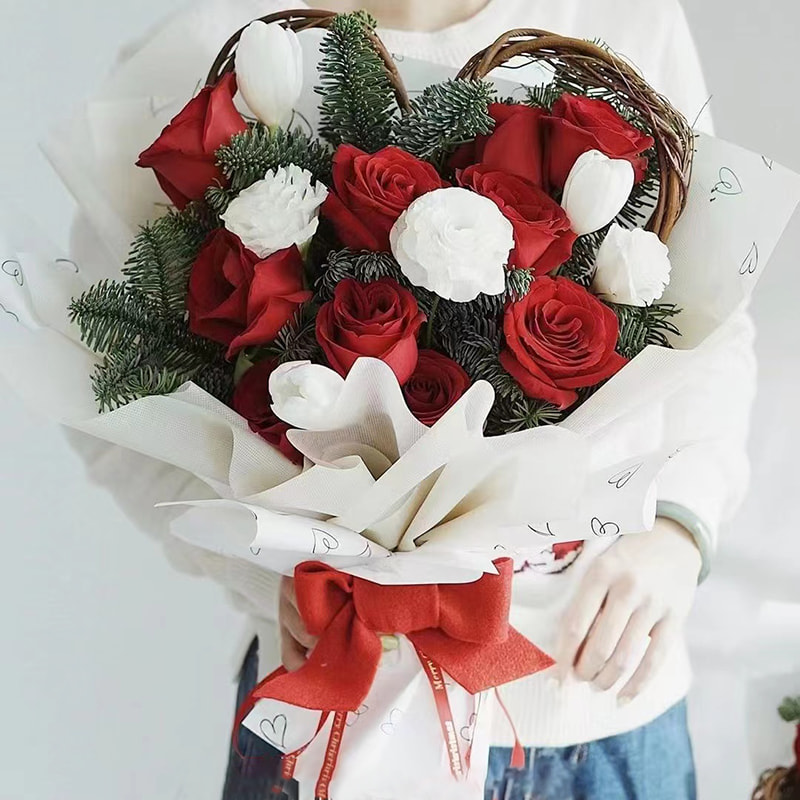 MYHC-28 Hjärtformad linjeteckning Monokrom kohudsblommor omslagspapper