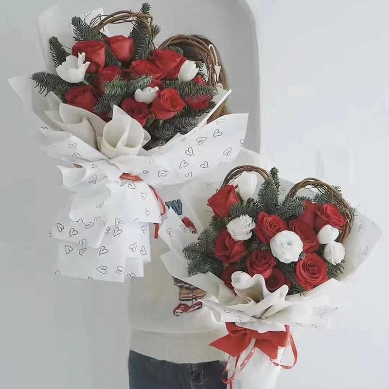 MYHC-28 Hjärtformad linjeteckning Monokrom kohudsblommor omslagspapper