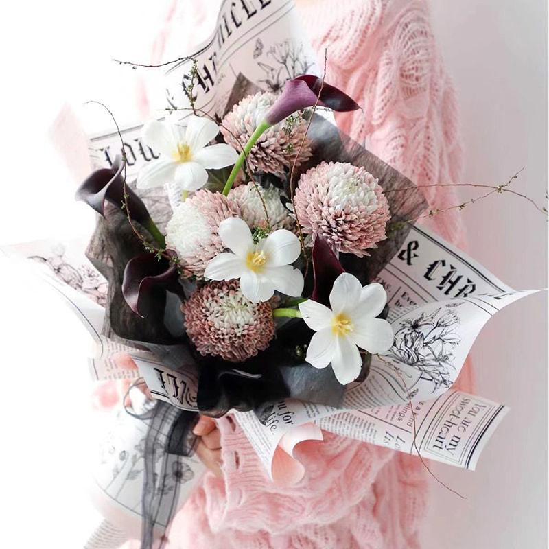 MYHC-41 enkelsidigt omslagspapper för kohudsblommor i tidningsstil