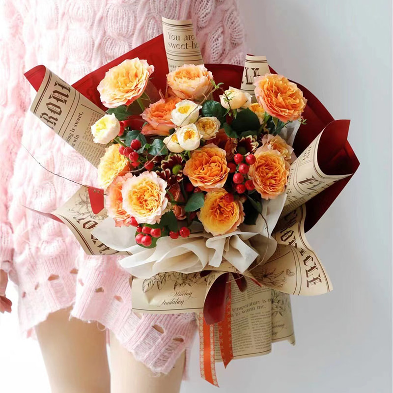 MYHC-41 enkelsidigt omslagspapper för kohudsblommor i tidningsstil