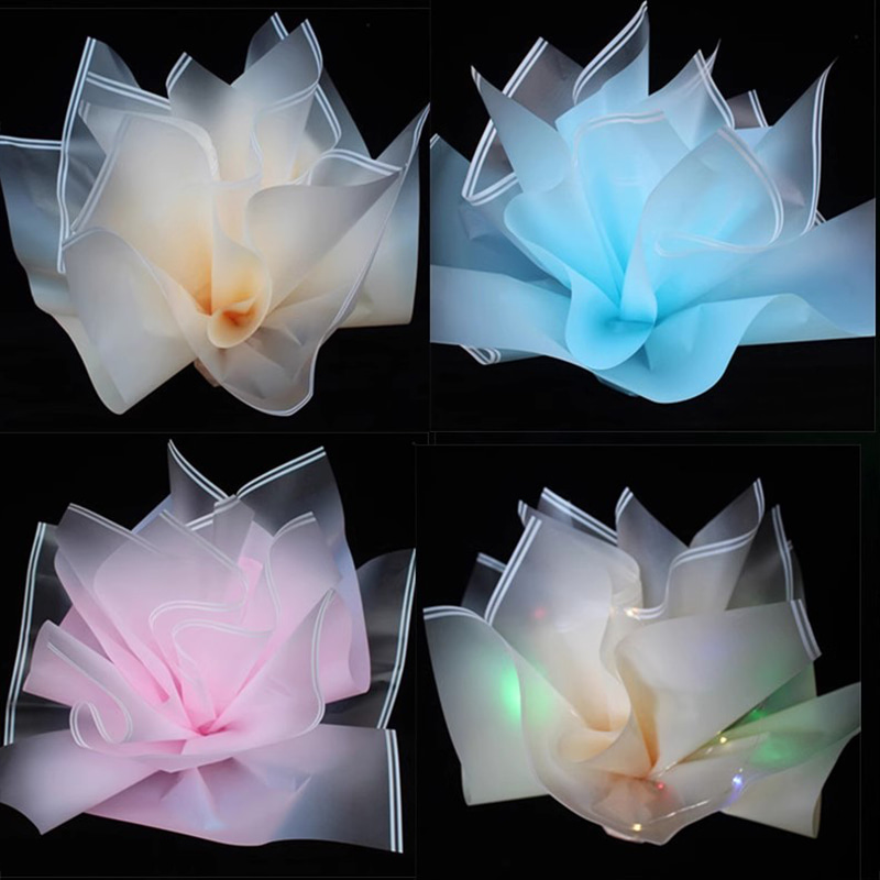 MYHC-54 Enkelsidig dubbel vit linje kant Gradient Färg Plast Blomma förpackningsfilm