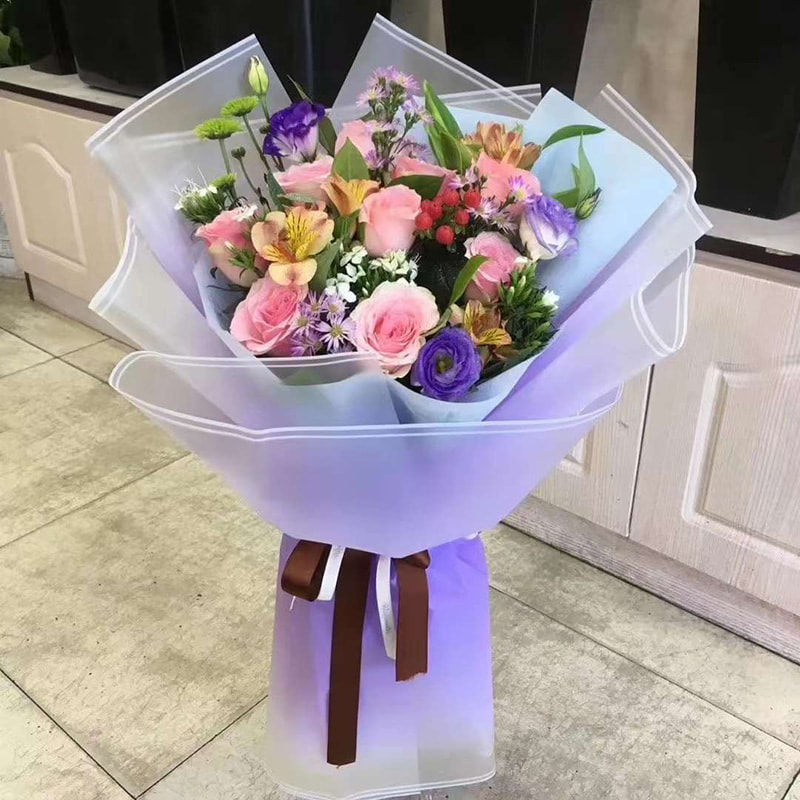 MYHC-54 Enkelsidig dubbel vit linje kant Gradient Färg Plast Blomma förpackningsfilm