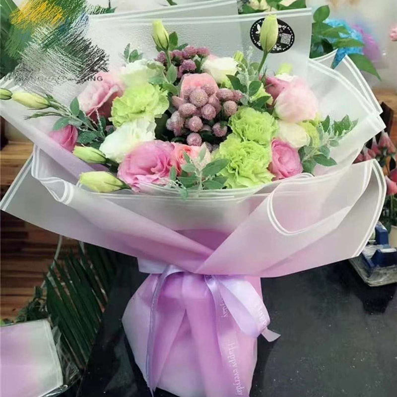 MYHC-54 Enkelsidig dubbel vit linje kant Gradient Färg Plast Blomma förpackningsfilm