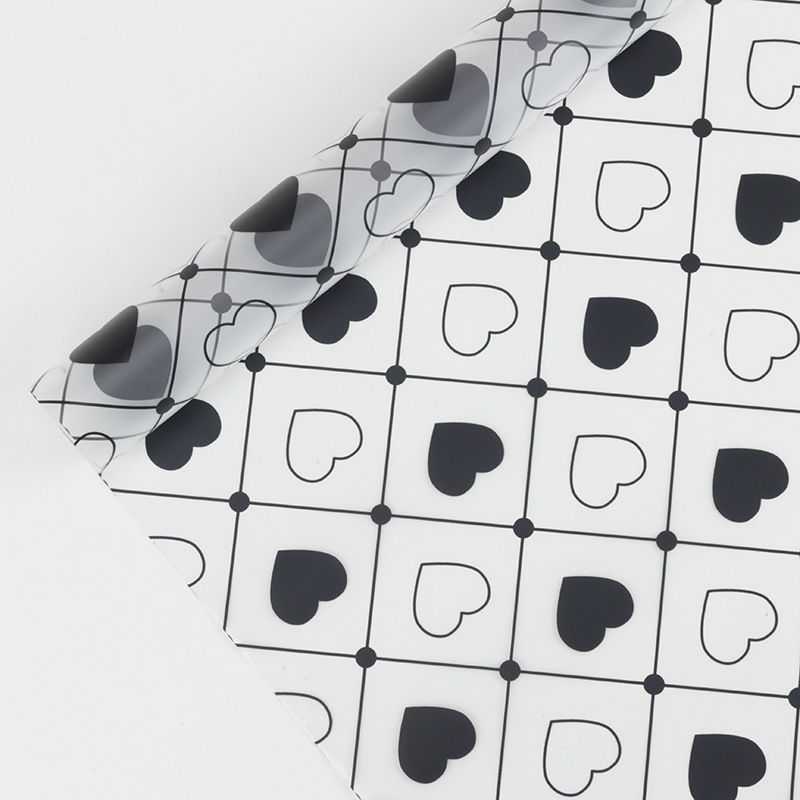 MYHC-60 Monokrom Love Plädmönster Transparent Flower Packaging Film