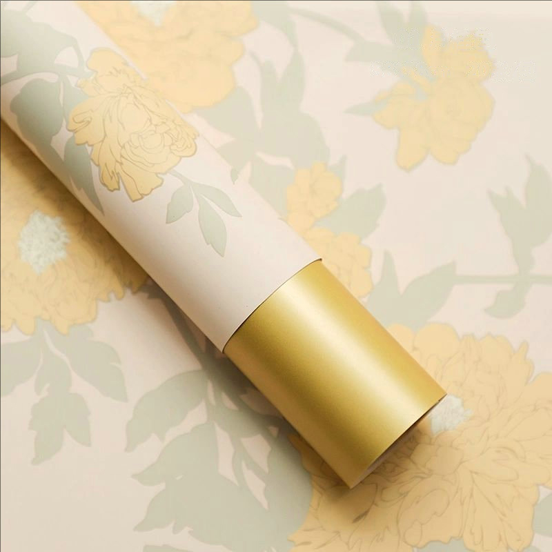 MYHC-78 Gold-Border kinesisk stil pionmönster pärlemorskimrande film Blomma omslagspapper