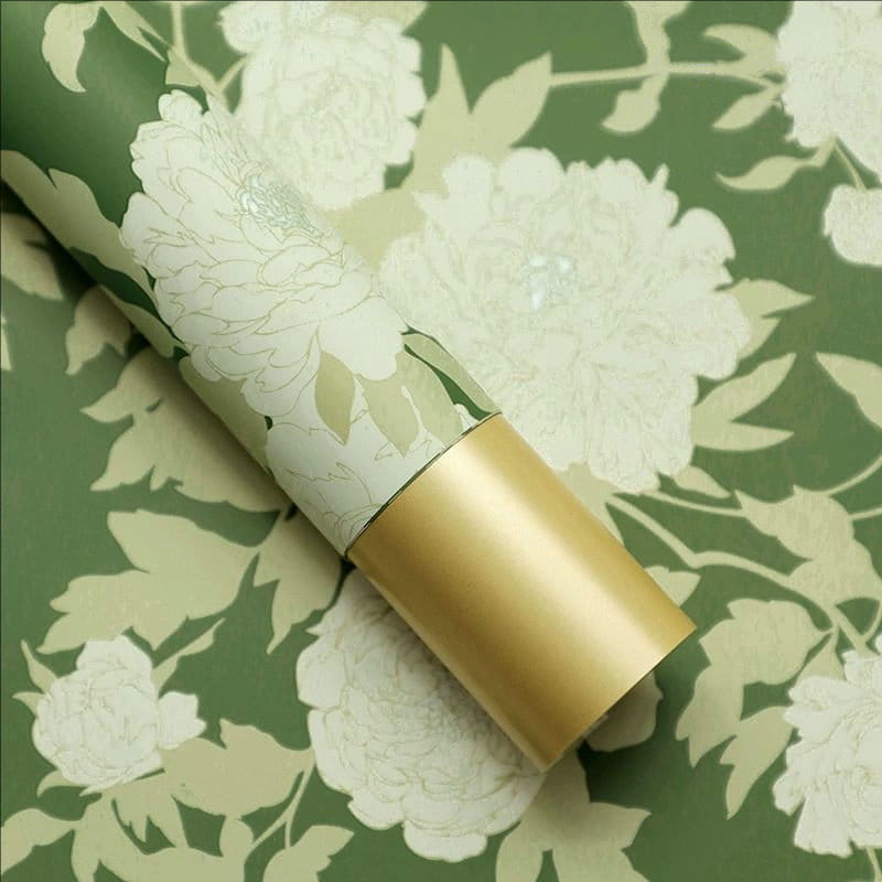MYHC-78 Gold-Border kinesisk stil pionmönster pärlemorskimrande film Blomma omslagspapper