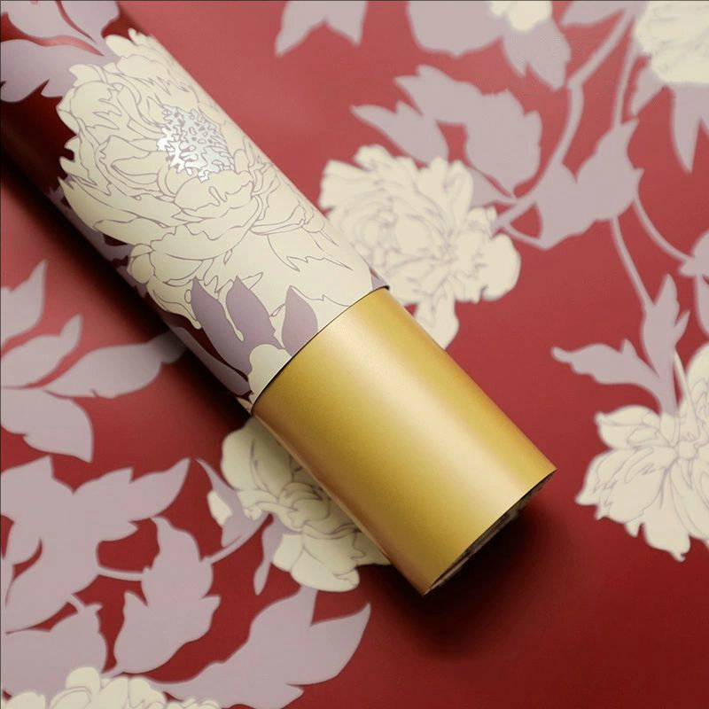 MYHC-78 Gold-Border kinesisk stil pionmönster pärlemorskimrande film Blomma omslagspapper