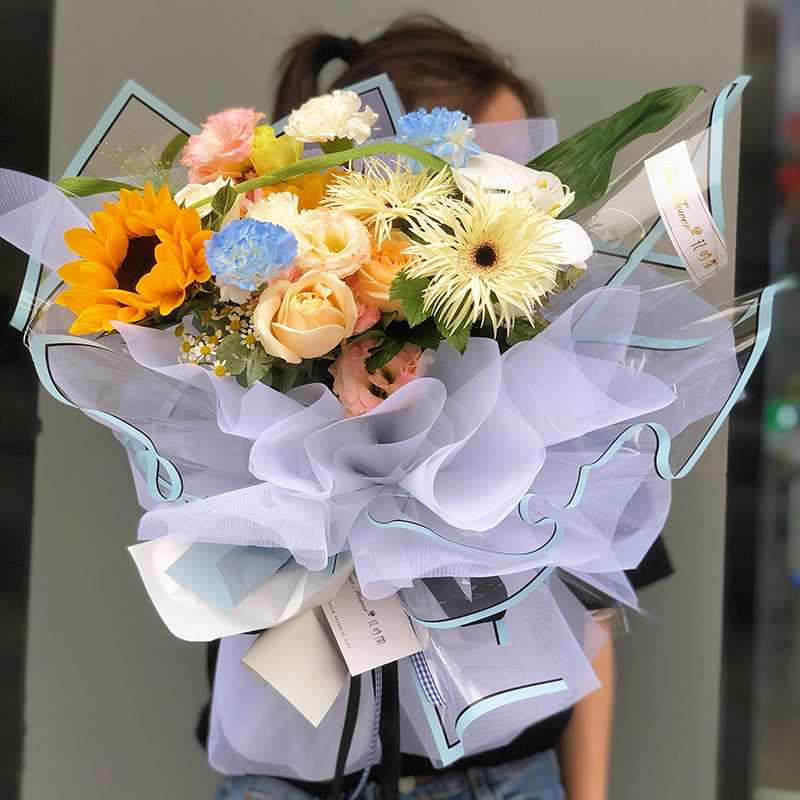 Silverkantad halvtransparent silverjonmatt vattentät blomomslagspapper