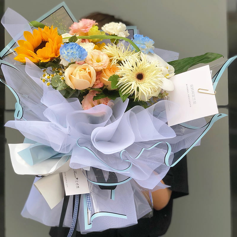 Silverkantad halvtransparent silverjonmatt vattentät blomomslagspapper