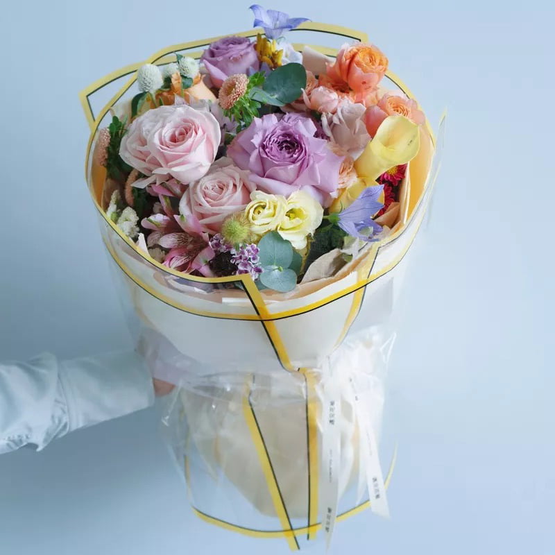 Silverkantad halvtransparent silverjonmatt vattentät blomomslagspapper
